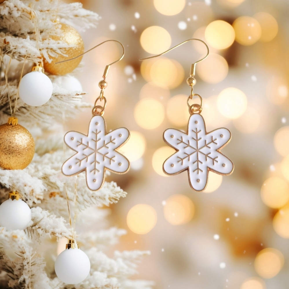 White Star Snowflake Earrings
